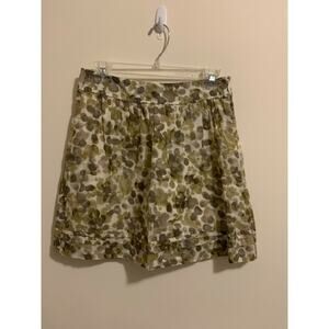 Ann Taylor Loft Skirt Size 0P Side Zip Watercolor Fully Lined Green Ivory Cotton